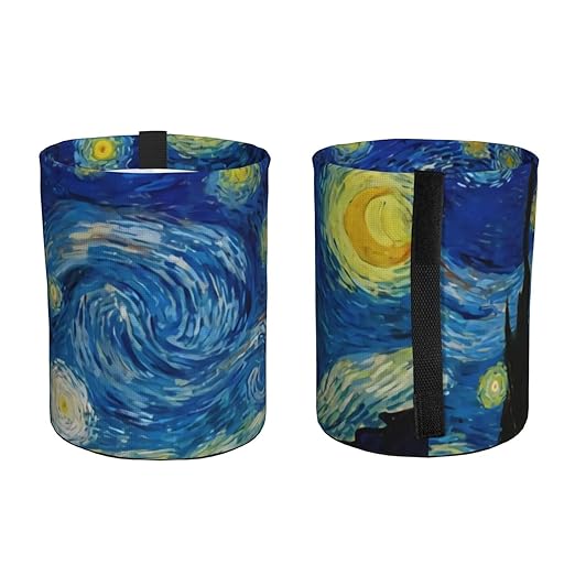 The Starry Night Van Gogh Car Trash Can Leak Proof Hanging Waterproof Garbage Can Multipurpose Trash Bin for Car SUV Front Seat Headrest Collapsible and Portable Storage Pocket