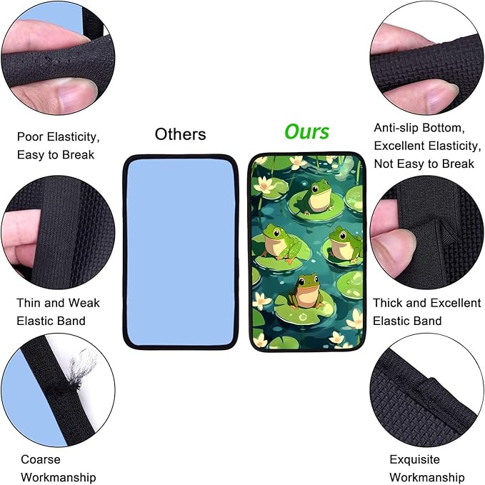 JANENFNA Car Armrest Cover Pads Universal Fashion Cute Auto Center Console Armrest Cover Pad with 2PCS Car Coasters Soft Waterproof Car Armrest Seat Protector for Women,Cute Frog on Lotus Leaf a