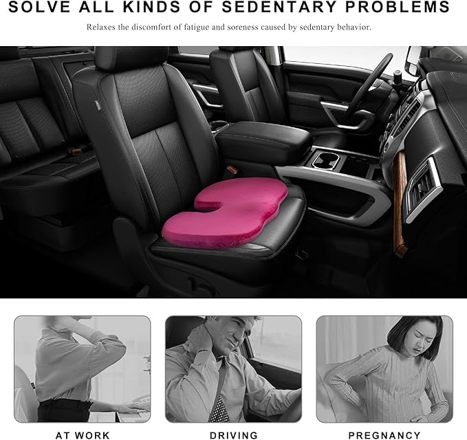 Car Seat Cushion, Memory Foam Cushion for Tailbone Pain & Sciatica Relief, Ergonomic Seat Cushion Comfortable Chair Relief Pillow for Car Office Wheelchair, car Accessories (Rose Red)