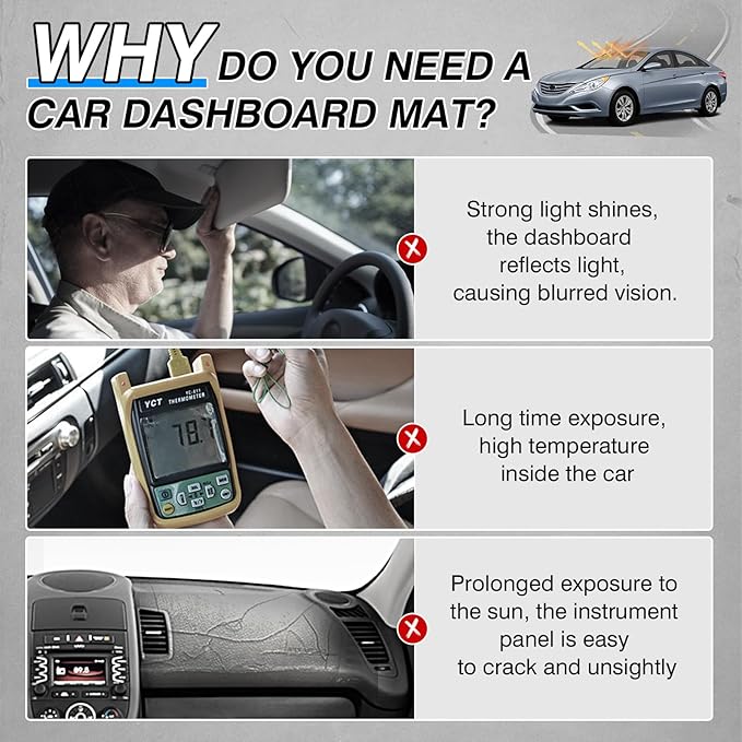Sonata Dash Cover - Dashboard Cover for Hyundai Sonata 2011 2012 2013 2014 Accessories Suede Dash Mat for Sonata Anti-Glare and Sun Protection Back