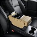 Car Armrest Storage Box for Lincoln Nautilus 2019-2024, Center Console Organizer with Side Pocket, Ergonomic Memory Foam Armrest Cushion, Car Elbow Support Pad,E Beige
