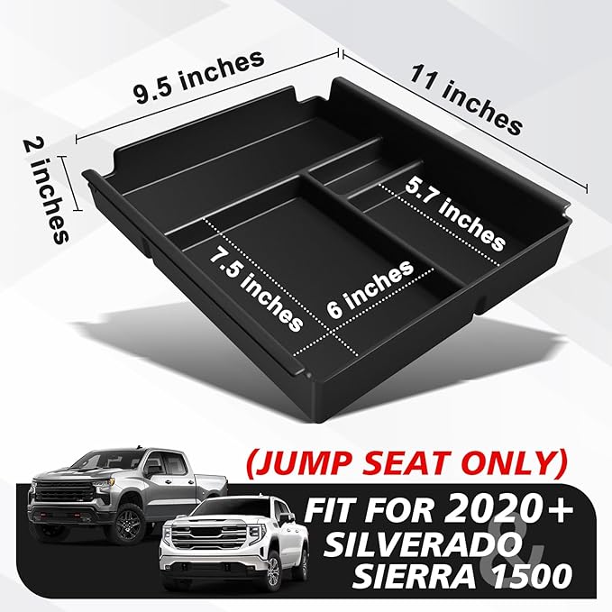 Muslogy Center Console Organizer Compatible with 2020-2025 Chevy Silverado/GMC Sierra 1500 2500HD 3500HD Accessories Storage Insert Box Console Armrest Divider(Jump Seat ONLY) - Upper Organizer