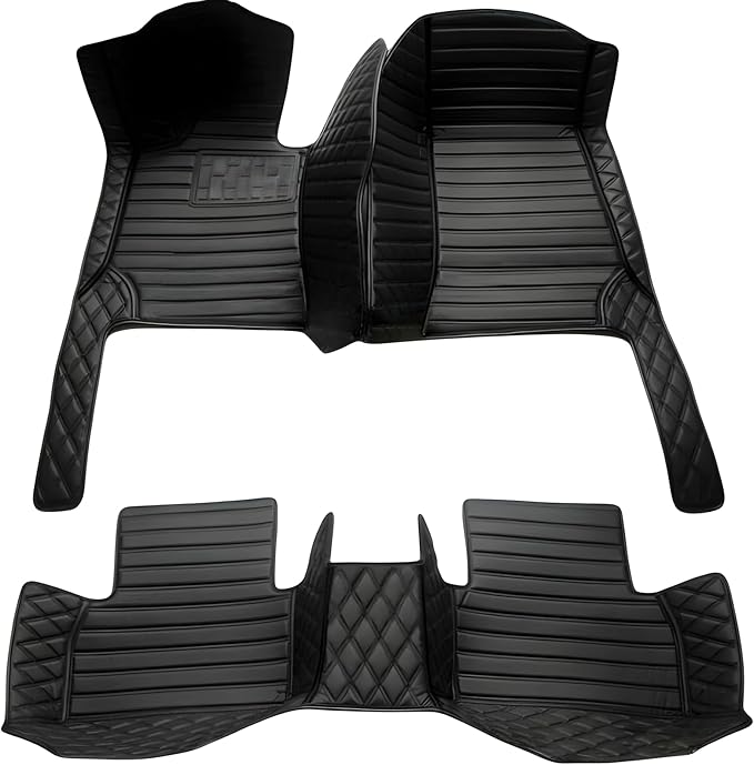 Custom Leather Car Mats, Vehicle-Specific Fit All-Weather Floor Mats, 100% Waterproof Anti-Slip Durable Protection for SUV Truck Sedan, Precision Tailored Protection (All Black Splicing)