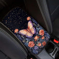 Suobstales Butterfly Rose Flower Print Car Armrest Pad Soft Center Console Arm Rest Protector Cover Universal Car Interior Accessories Decoration