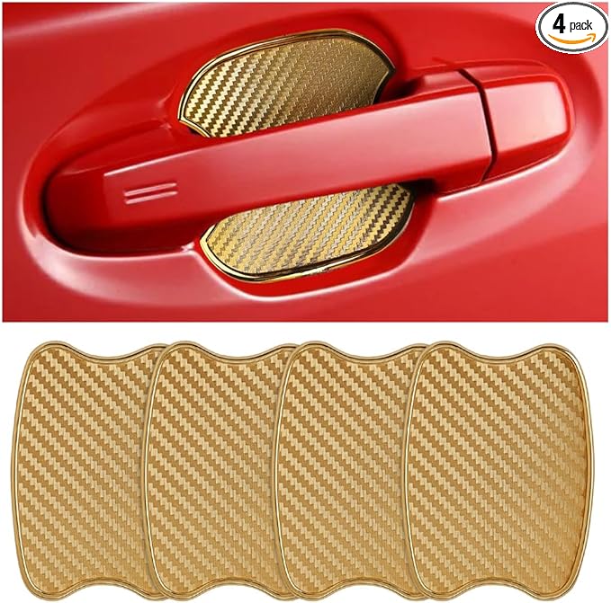 Mandark Car Door Handle Cup Scratch Protector, 4PCS 3D TPU Carbon Fiber Vehicle Door Bowl Sticker, Automotive Handle Paint Protective Film Cover, Universal Fit (Golden, Small)