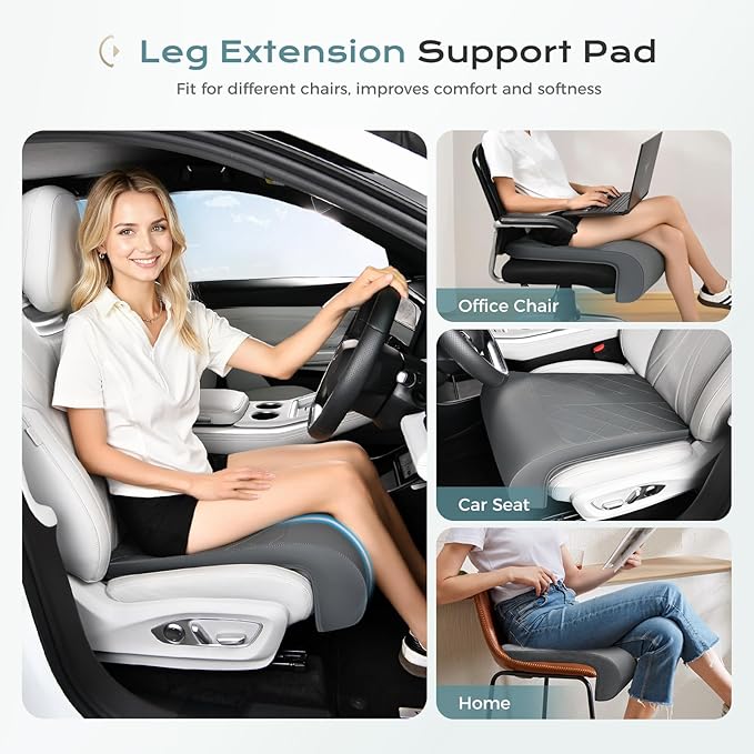 Coverado Car Seat Extender Leg Support, Leather Leg Extender Cushuin for Car Seats, Waterproof Car Seat Cushions Universal Fit for Most Vehicles (Gray)