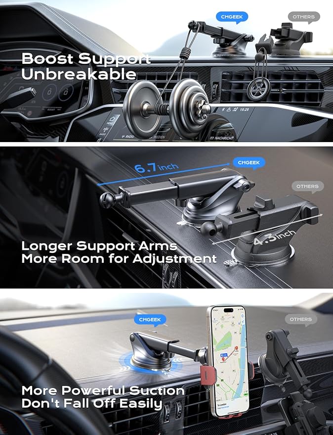 CHGeek 15W Fast Charging Auto Clamping Car Charger Phone Mount Phone Holder (Red)
