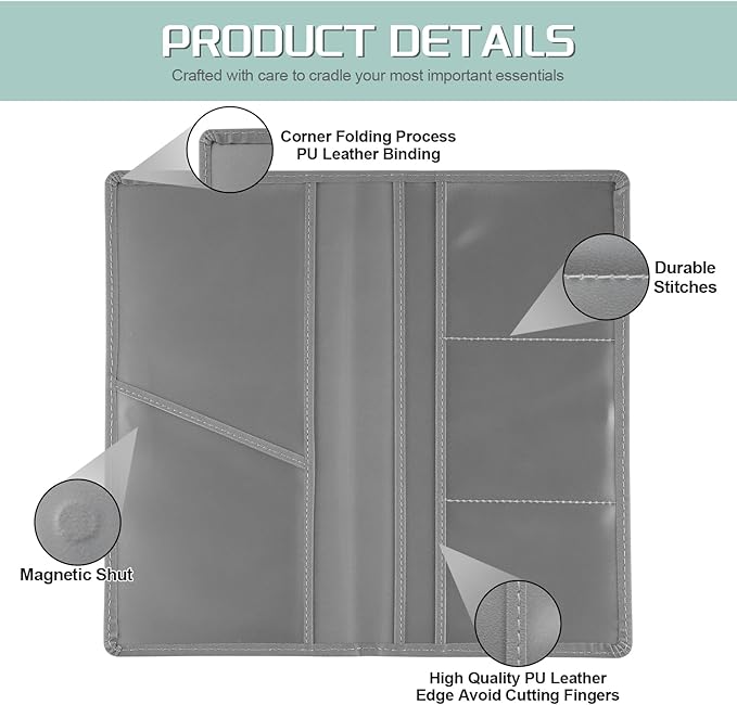 JUSTTOP 1Pack Car Registration and Insurance Holder,Car Document Holder for Cards License with Magnetic Shut,Vehicle Glove Box Car Organizer for Documents, Cards, License(Gray)