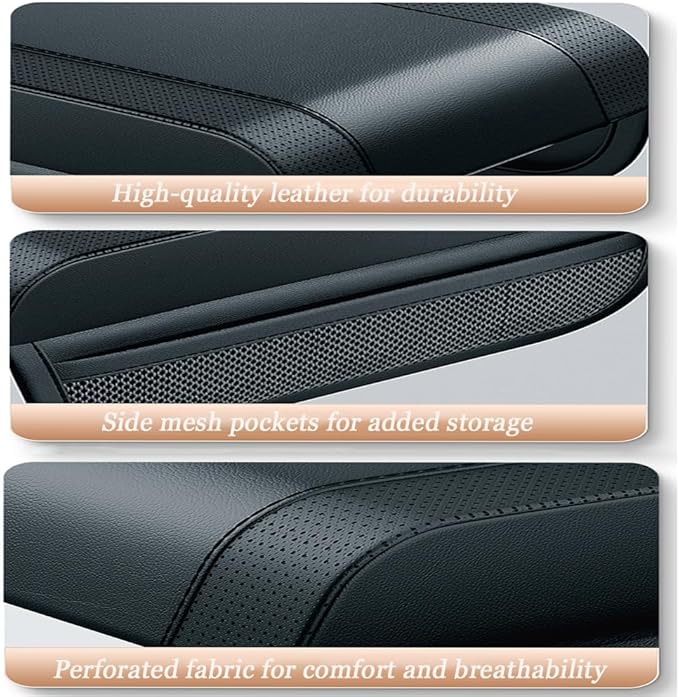 Car Armrest Cushion for Infiniti QX80 2004–2019 2020 2021 2021 2022 2023 2024, PU Leather Center Console Pad with Storage Pockets, Auto Arm Rest Support Protector for Cars, SUVs & Trucks