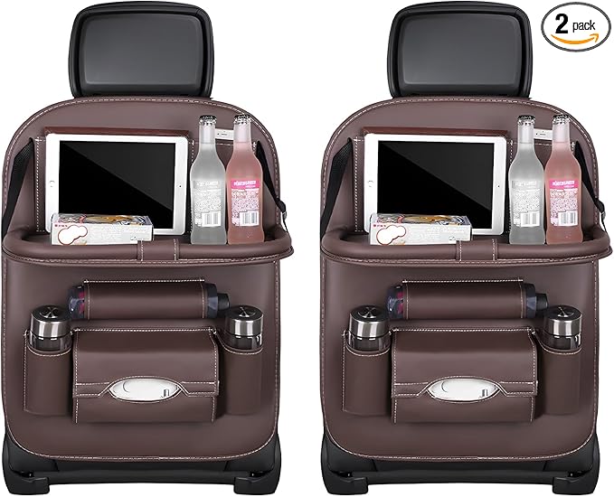 2 PCS Car Seat Back Pocket, Waterproof Leather Auto Back seat Organizer for Kids, Upgraded Car Organizer with Tablet Holder Pockets, Universal Interior Car Accessories (Coffee)