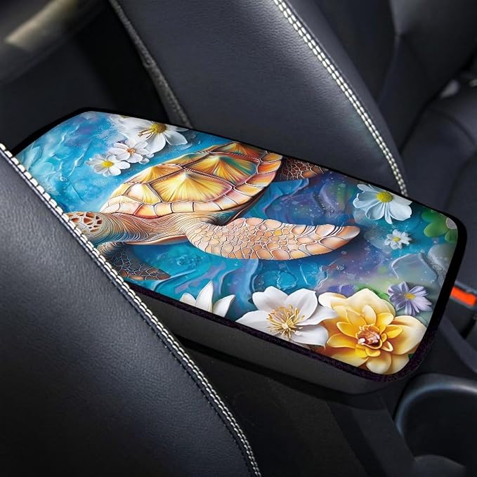 Cute Sea Turtle Car Console Covers Soft Arm Rest Cover Car Easy to Install Protect from Pet Claws Universal Cars Interior Accessories Cars Arm Rest Cover