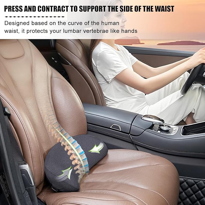 Car Lumbar Support Pillow, Memory Foam Comfortable Vehicle Seat Cushion for Driving, Sciatica Tailbone Pain Relief Driver Seat Pad, Universal Automotive Accessories (Dark Grey)