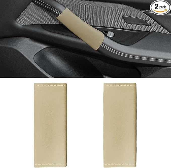 2PCS Car Grab Handle Cover, Anti-Scratch Auto Inner Front Rear Door Pull Handle Cover, PU Leather Door Grip Gloves Protector Auto Interior Decoration Accessories for Car, Truck, SUV (Beige)