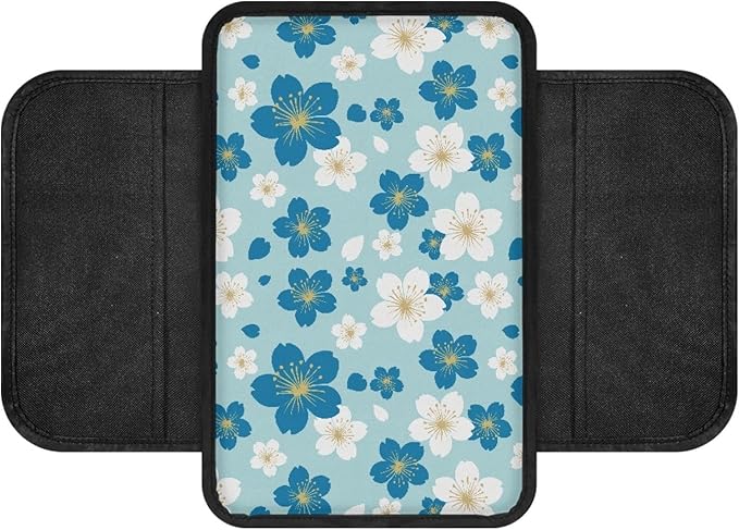CLOHOMIN Blue Flowers Center Console Armrest Cover for SUV Car Truck Cute Auto Center Console Cover Pad Universal Car Armrest Cover Automobile Accessories