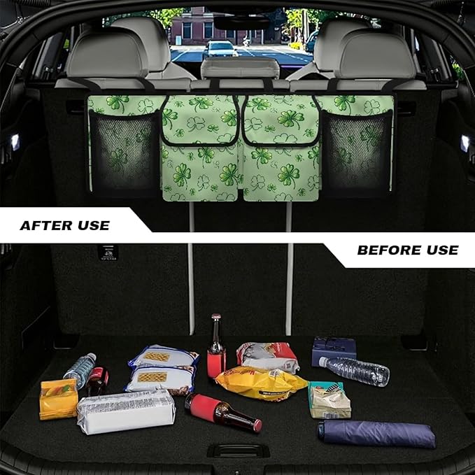 Car Trunk Organizer SUV Accessories Green Leaf Car Organizer St Patricks Day Decorations Adjustable Space-Saving Car Organization for SUV/MPV/Truck/Sedan, Your Trunk to Look Organized and Nice