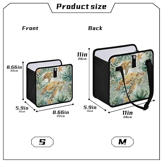 Car Trash Can Organizer Bin with Adjustable Strap for Back Front Seat Console Waterproof Leakproof Collapsible Portable 11 Inch Sea Turtle Starfish Plants