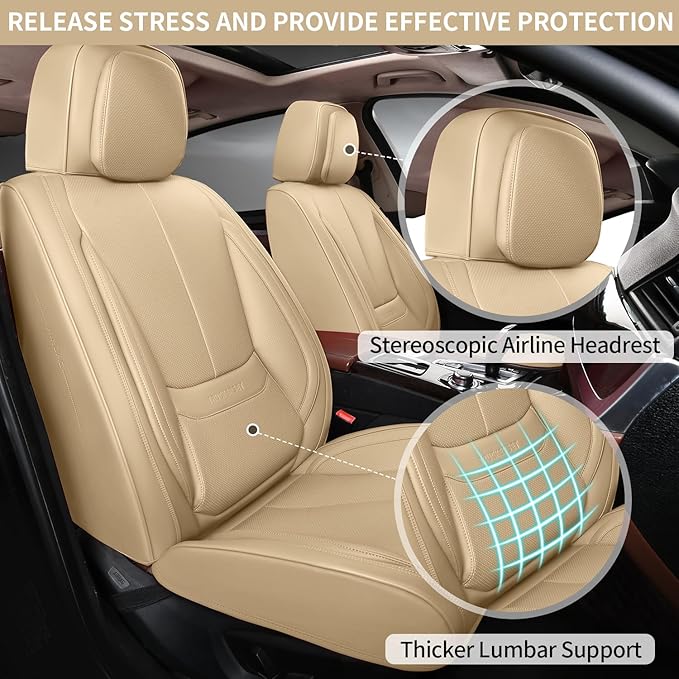 truckerset Car Seat Covers, Leather Seat Covers for Cars Full Set, Waterproof and Breathable Suitable for Most SUV/Truck/Sedan/Automotive 5 Pack(Beige)