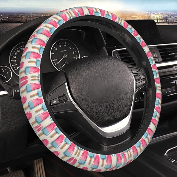 Ice-Pop Sicle Watercolors Car Steering Wheel Cover, 15 Inch Steering Wheel Cover Stylish Decor for Most Cars