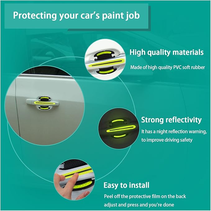 Augeny 8 PCS Car Handle Protector Reflective Stickers, Universal 3D Carbon Fiber Auto Door Handle Paint Guard, Anti-Scratch Bowl Protective Film for Most Cars (Green)