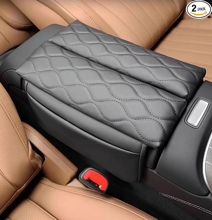 Egreat Center Console Armrest Cover for Mercedes Benz E-Class e350 e450 2024-2025, CLE 2024-2025,EQE 2023-2025,Leather Armrest Console Cover with Side Storage Pockets-(Black)