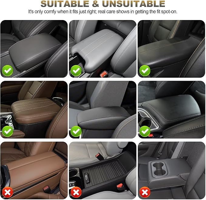YORKNEIC Armrest Cover for Car Fit for Lincoln Aviator: Middle Console Cover with 2 Storage Bags Waterproof Faux Leather Car Armrest Cover (Black&Redline)
