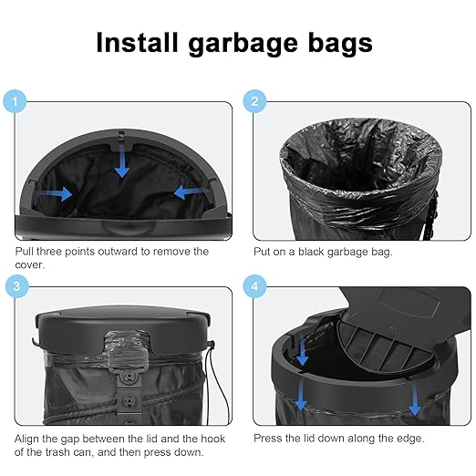 Car Trash Can, Pop up Collapsible Bin with Lid, Small Car Garbage Can for Back Seat Front Seat, Portable Bag with Hanging Hook, Vehicle Truck SUV Trash Bin