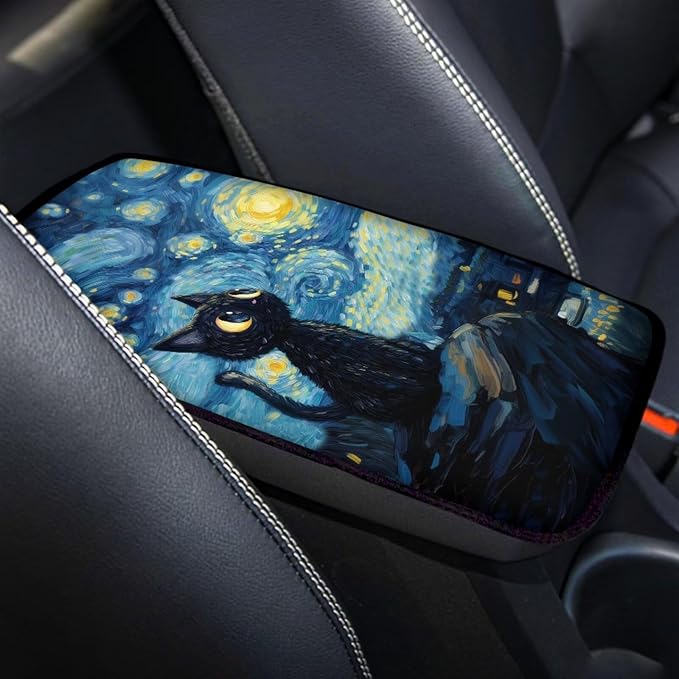 Starry Cat Print Armrest Cushion Cover for Car Scratch Proof Car Center Console Armrest Protector Cover Universal Fit Truck Sedan SUV, Blue