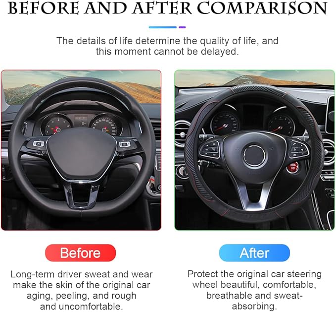 Car Steering Wheel Cover, Universal Microfiber PU Leather Elastic 15 inch Stitching Color Anti-Slip Steering Wheel Protector, Car Interior Accessories Steering Wheel Cover for Men Women (Black)