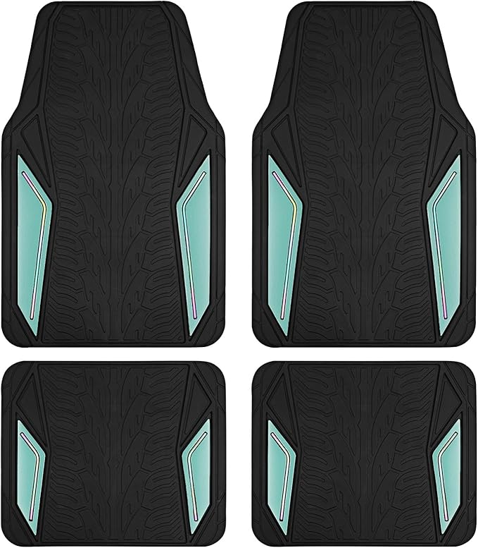 PIC AUTO Rubber Floor Mats, Mint Aluminum Film with Colorful Piping Floor Mats for Cars, Car Mats with Non-Slip Backing, All-Weather Protection, Trim-to-Fit Liner for Cars, SUVs, Trucks, Vehicles