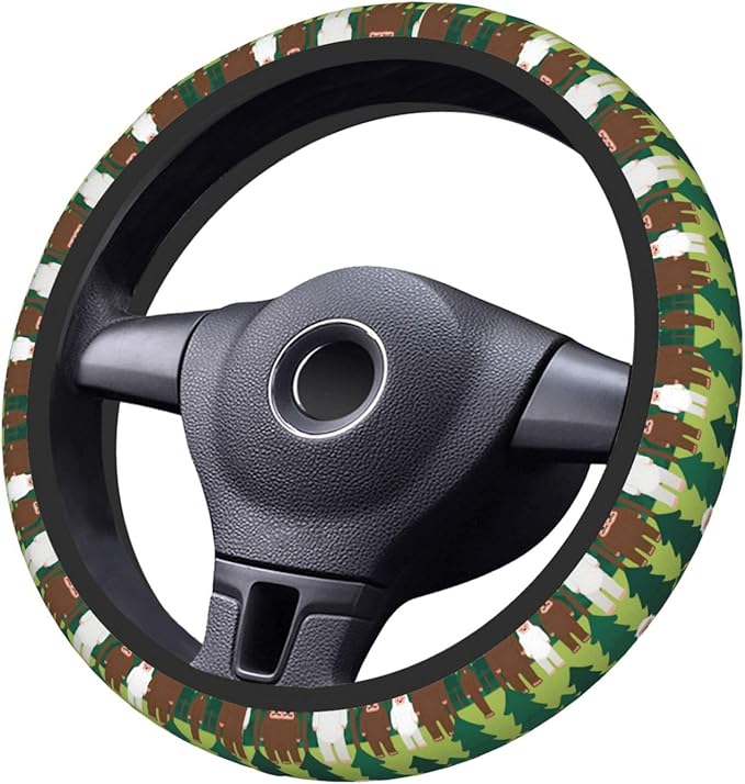 Neoprene Steering Wheel Cover Sasquatches-Forest Car Steering Wheel Cover Universal Fit for Most Cars