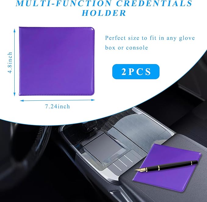 Kewucn 2 PCS Car Registration Insurance Holder, Essential Auto Card Glove Box Organizer, Vehicle Interior Accessories Perfect for Most Car, Truck, SUV (10.55''×4.8'', Purple)