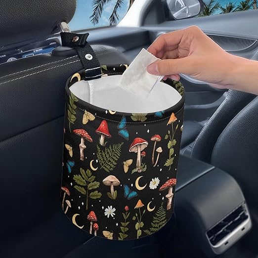 Brosoneto Mushroom Butterfly Car Trash Can Car Accessories Interior Garbage Bin Hanging Portable Dustbin Bin Waste Basket Collapsible