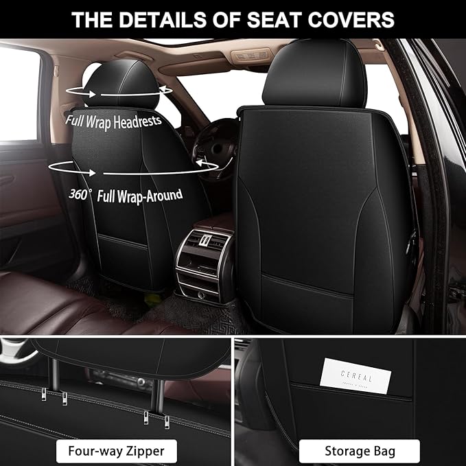 YORKNEIC Seat Covers Full Set Fit for Jaguar E-Pace 2018-2025 Faux Leather Seat Covers Automotive Seat Protectors Cushions (5 Seats,Black&Grey)