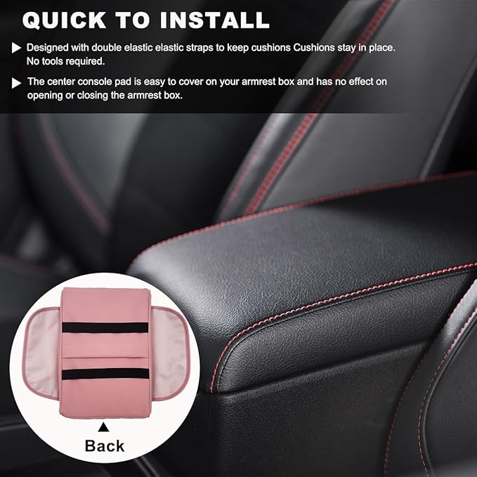 Car Center Console Cover, 12.6"×8.7" Waterproof Leather Auto Armrest Box Protector Elbow Pillow with Storage Pocket, Comfortable Memory Foam Arm Rest Box Cushion Pad, Car Accessories (Pink)