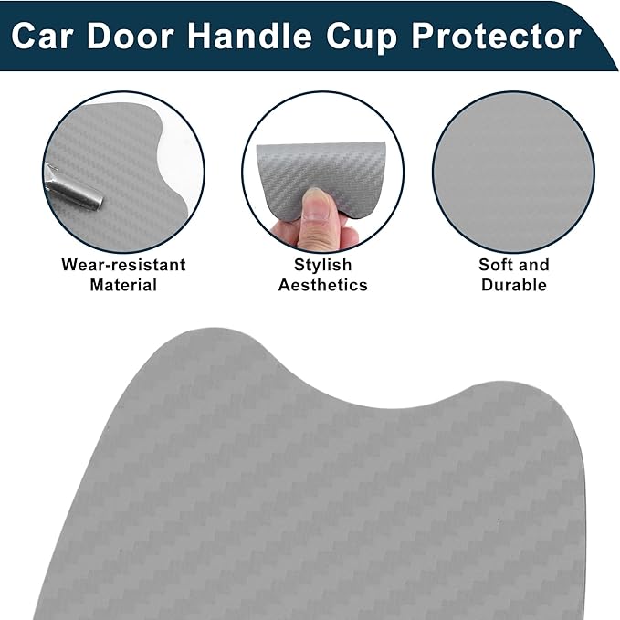 Car Magnet Car Door Handle Scratch Protector 73x95mm Anti-Scratches| Door Handle Protective Film Carbon Fiber Silver Tone 4 Pcs
