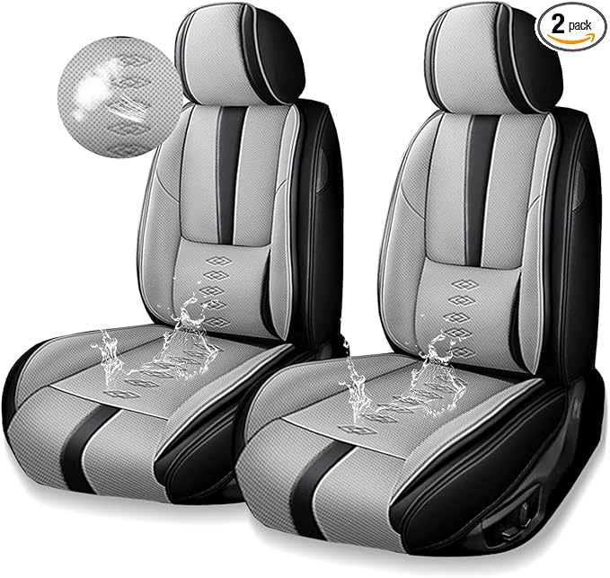 Premium Universal Car Seat Cover, Comfortable Leather Seat Cover for 96% of Models, Waterproof Car Seats Protectors Cushions for 2 Seats(Black+Grey)