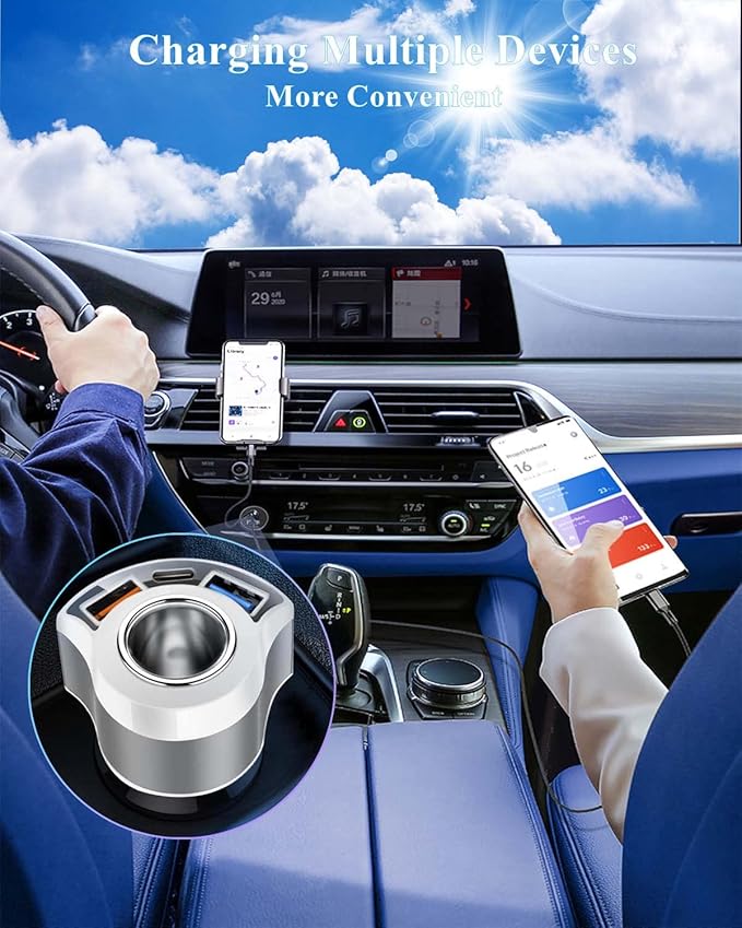 [QC3.0&4IN1] USB Car Charger Adapter, Cigarette Lighter Socket Car Adapter [with QC3.0 18W&PD/USB A 3.1A], 12V 24V Car Charger Compatible with iPhone 14/13/12/11/XS/XR/X/8,iPad,Galaxy,Dash Cam,GPS etc