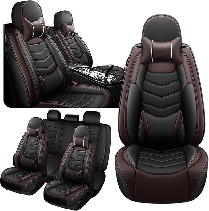 Car Seat Covers Fit for Chevy Trax 2015-2025, Side Airbag Compatibility, 3D Lumbar Support and Seamless Fit, Easy to Clean Sports Seat CoverFull Set with Pillow, Black Brown