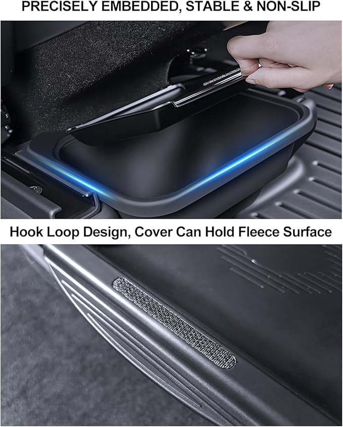 for Tesla Rear Trash Can Model Y Juniper Accessories 2025 2026 Center Console Organizer with Anti-Slip Lid Cover Model Y Floor Storage Box Garbage Bin Silicone Backseat Storage Box Black