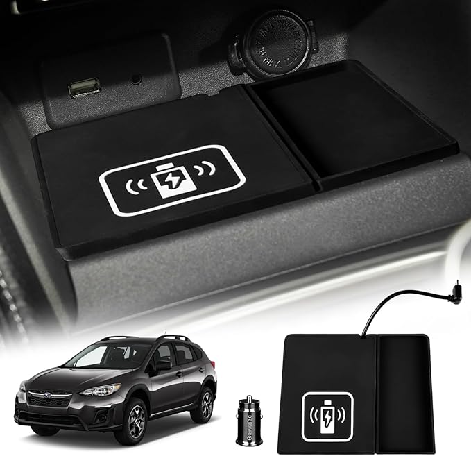 KUNGKIC for Subaru Impreza XV Crosstrek GK GT 2016 2017 2018 2019 2020 2021 2022 Car Wireless Charging Pad Dual Charging Car Phone Charger USB 3.0 Type C Silicone Material Interior Accessories Black