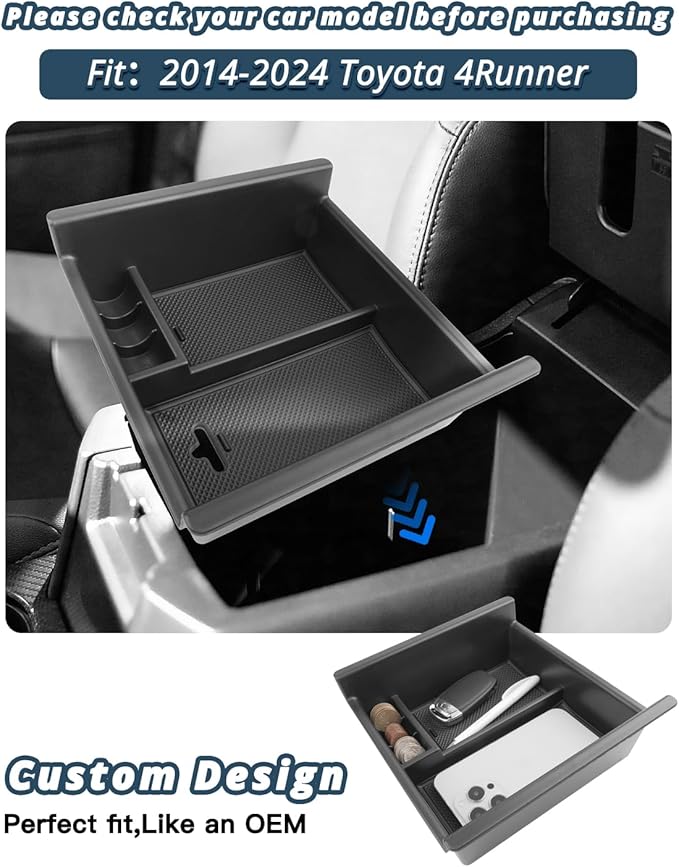 Ruiya 2014-2024 4Runner Console Organizer for Toyota 4Runner 5th Gen Accessories ABS Material Armrest Console Glove Tray Compatible with 2014-2024 Toyota 4Runner