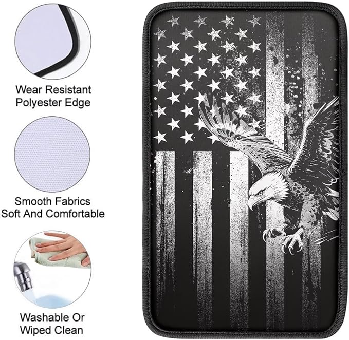 Universal Armrest Cushion Cover for Car Eagle American Flag Print Car Center Console Armrest Cushion Pad Decorative Auto Interior Accessories, Easy to Install