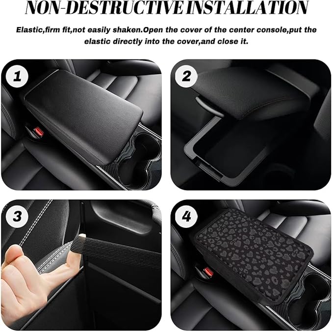 Dreaweet Black Leopard Print Car Accessories Center Console Covers with Pockets Cheetah Print Armrest Cover for Truck SUV Car Arm Rest Cushion Pad Soft Comfortable