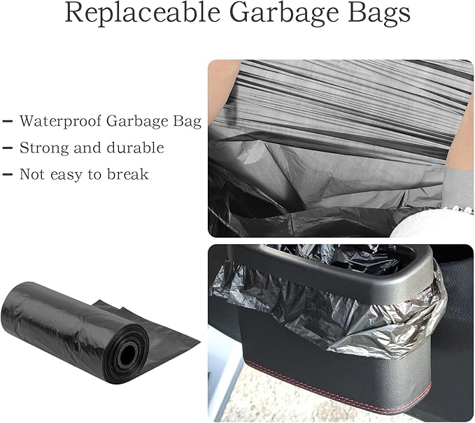 Car Trash Can with Lid,Leather Car Trash Bin with 30 Car Trash Bag,Hanging Leakproof Car Garbage Can,Multi-Purpose Car Organization for Women Car Accessories Fit Cars SUV RV (Big)