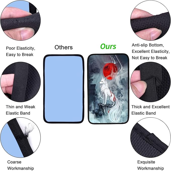 JANENFNA Car Armrest Cover Pads Universal Fashion Cute Auto Center Console Armrest Cover Pad with 2PCS Car Coasters Soft Waterproof Car Armrest Seat Protector for Women,Blood Moon White Fox