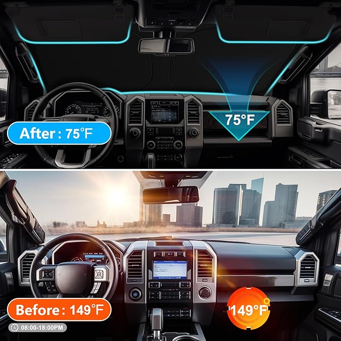 SHINEHOME Car Windshield Sun Shade Compatible with 2015-2020 Ford F150 Lariat, King Ranch, Platinum, XL XLT Limited Raptor Accessories Foldable Sunshade Custom Windshield Sun Visor