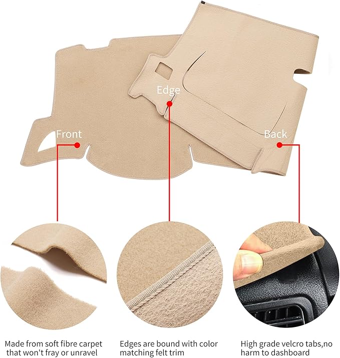 Dashboard Cover for GMC Sierra and Chevrolet Silverado- Fits 2007-2013 Models with Two Glove Boxes. Custom Fit Dash Mat, Won't Break Dash Sensors(Premium Carpet, Beige)