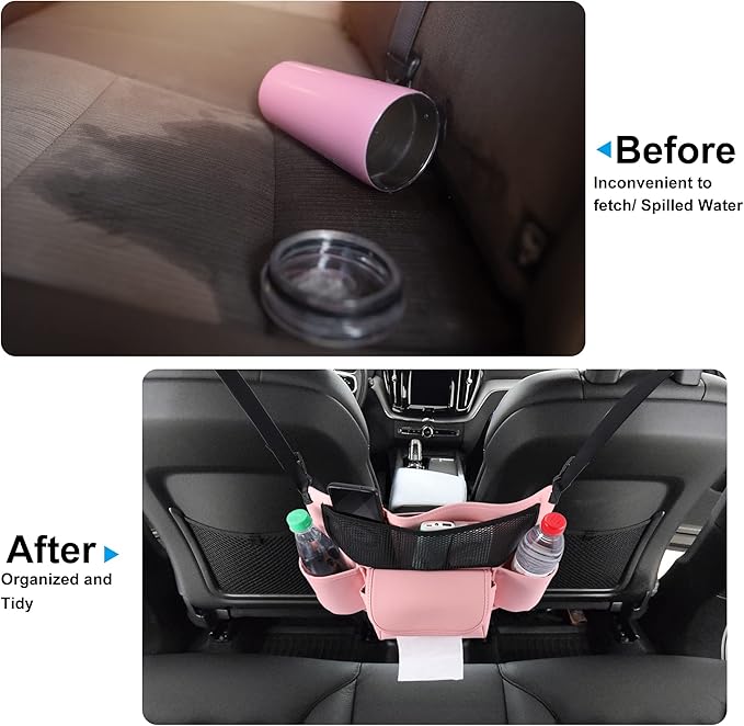 X AUTOHAUX Car Large Capacity Seat Organizer Backseat Multi Pockets Purse Storage Universal Fit for Car Truck SUV 37x25cm Pink