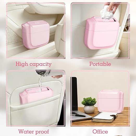 Car Trash Can with Lid, Built-in Storage Garbage Bag, Leakproof Vehicle Trash, Car Accessories for Interior, Mini Garbage Bin for Automotive, Office, Kitchen, Bedroom, with 30pcs Trash Bags,2Pcs