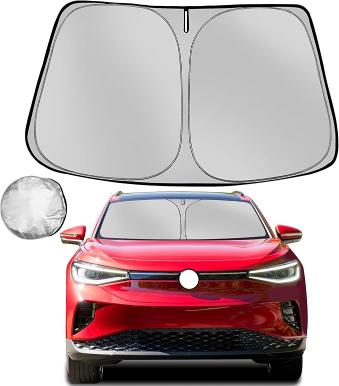 Fonowka Windshield Sun Shade for 2021-2025 Volkswagen VW ID.4 Foldable Sun Sunshade for Car Front Window Blocks UV Rays and Heat Automotive Interior Protector Custom Fit Accessories